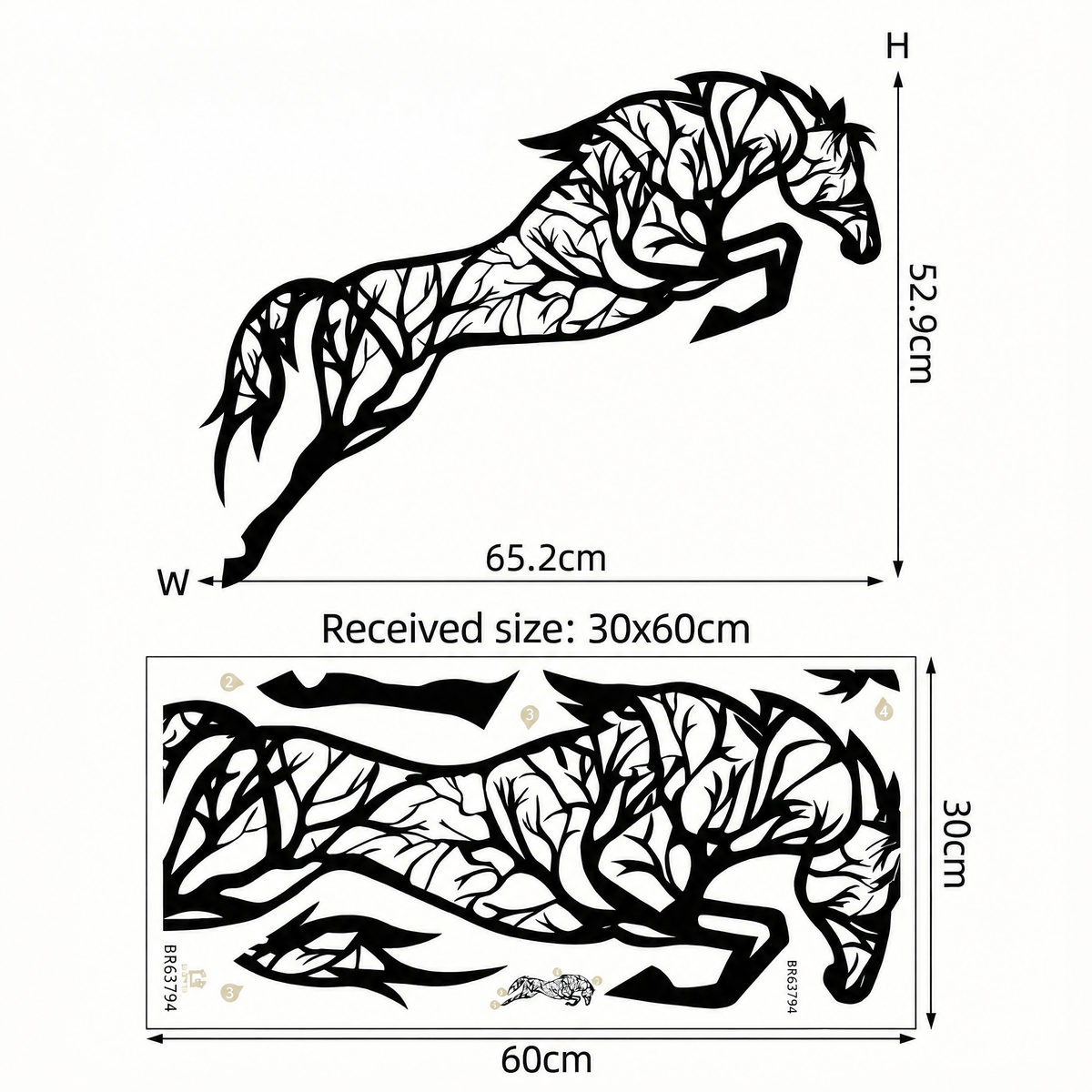 Horse and Tree Wall Sticker - dimensions