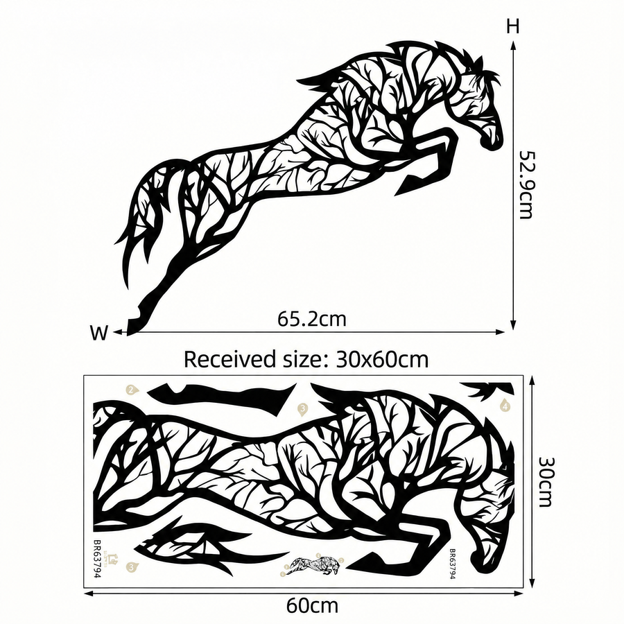 The sheet you receive compared with the design on the wall: Horse and Tree Wall Sticker