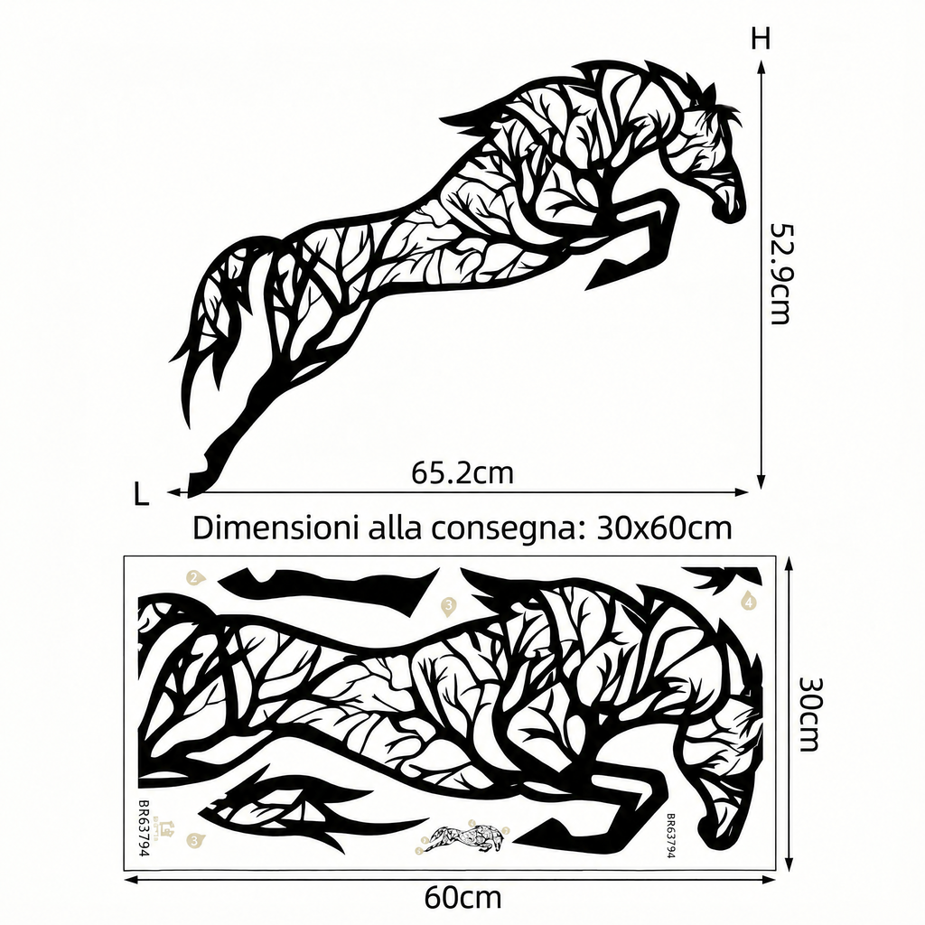 Adesivo murale cavallo con albero - Dimensioni