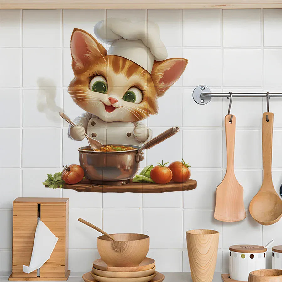 Sticker Mural Cuisine Chat Cuistot