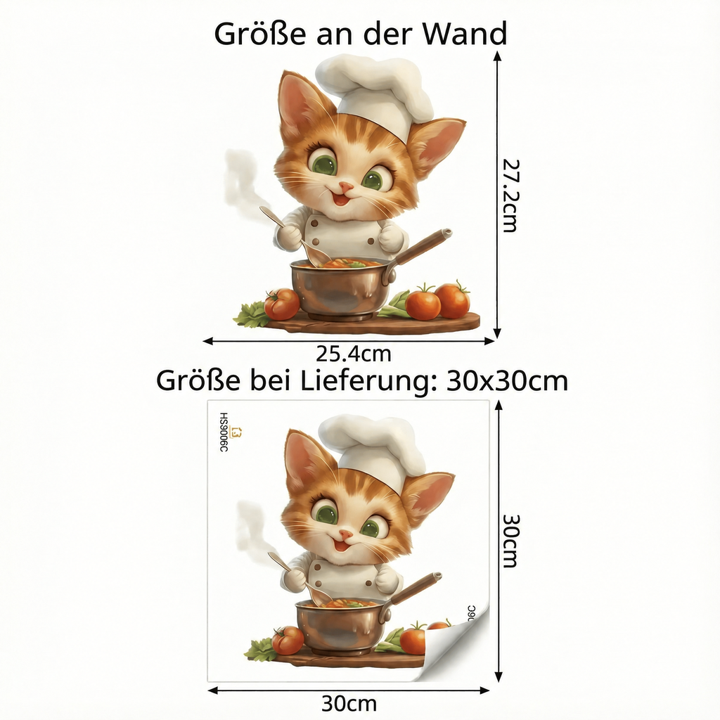 Wandtattoo Katze als Koch für die Küche - Maße