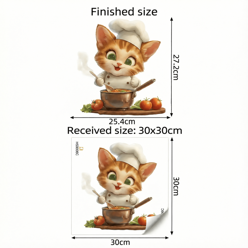 Chef Cat Kitchen Wall Sticker - dimensions