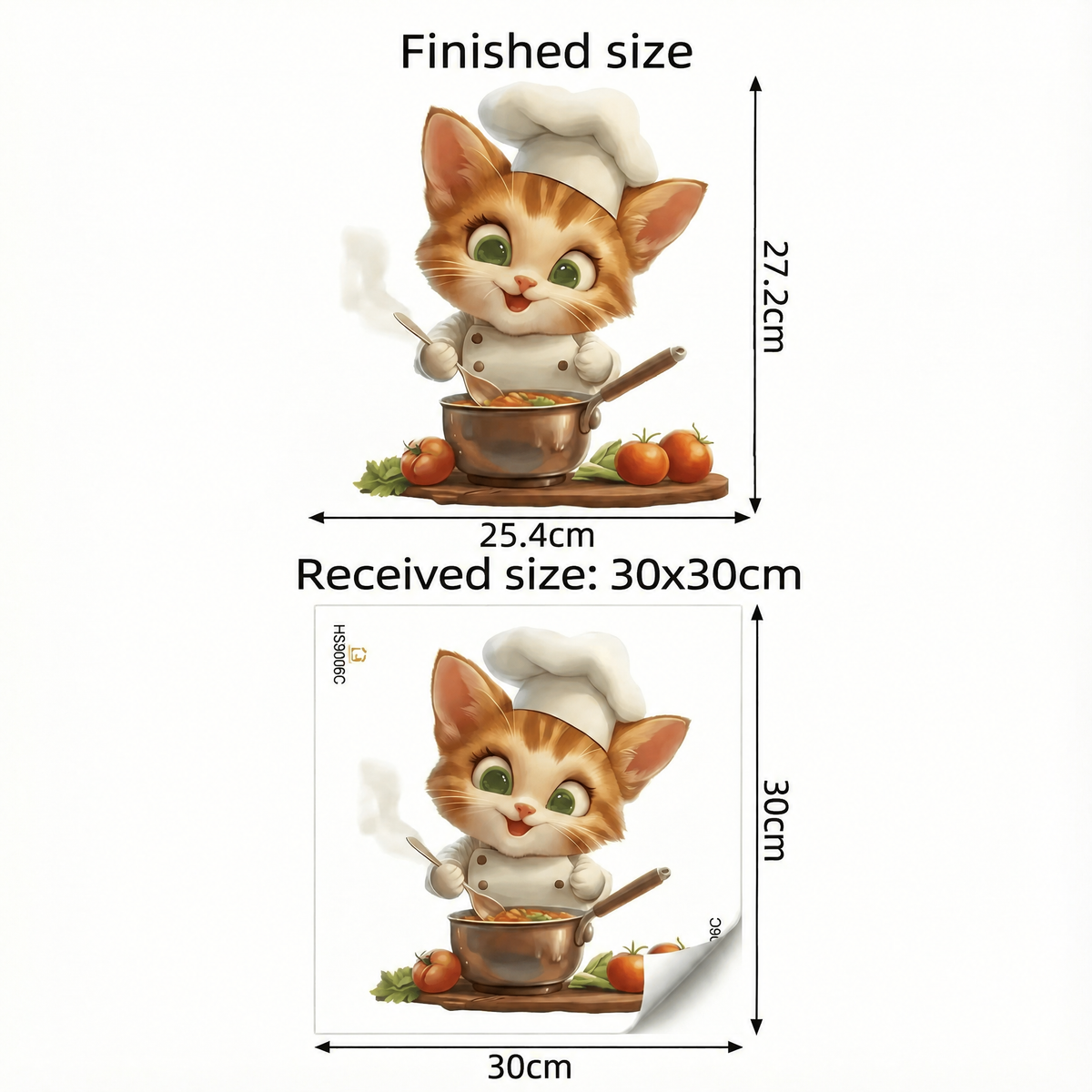 Chef Cat Kitchen Wall Sticker - dimensions