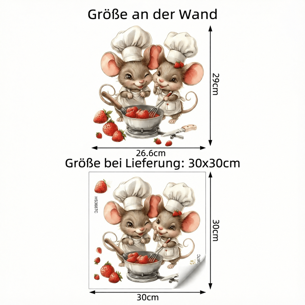 Wandtattoo Mäuse als Köche für die Küche - Maße