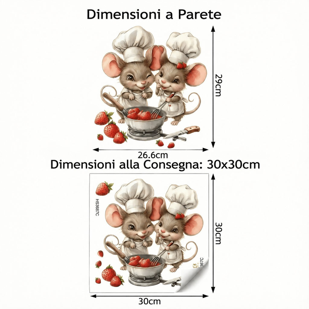 Adesivo murale topolino cuoco per cucina - Dimensioni