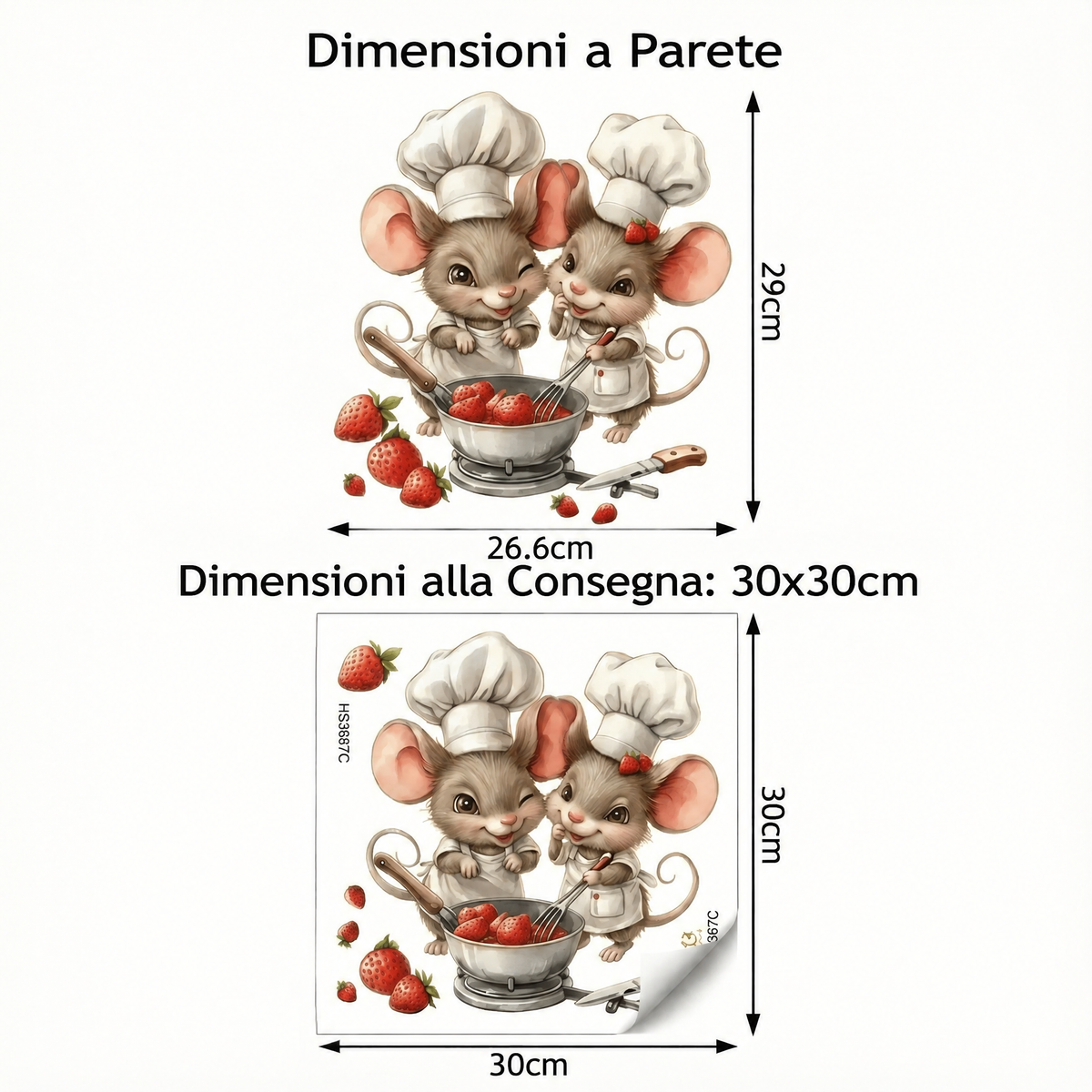 Adesivo murale topolino cuoco per cucina - Dimensioni