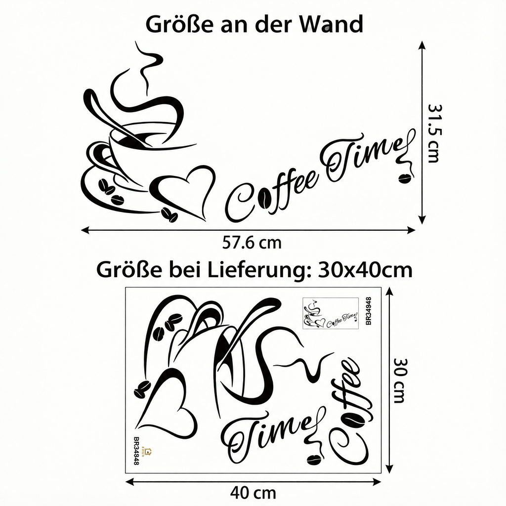 Wandtattoo Kaffee-Ecke für die Küche - Maße