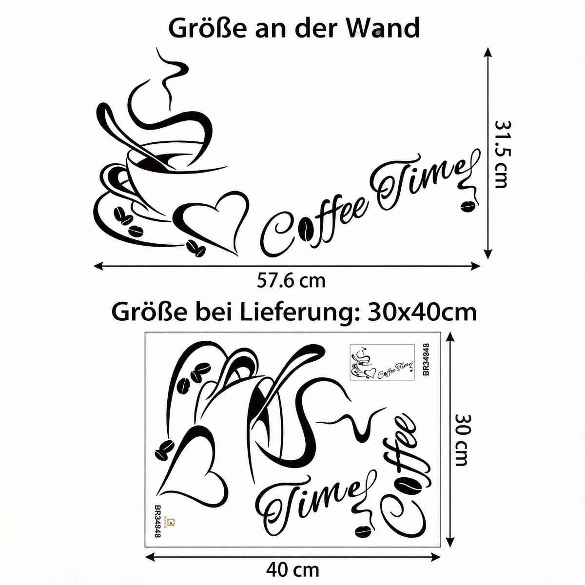 Wandtattoo Kaffee-Ecke für die Küche - Maße