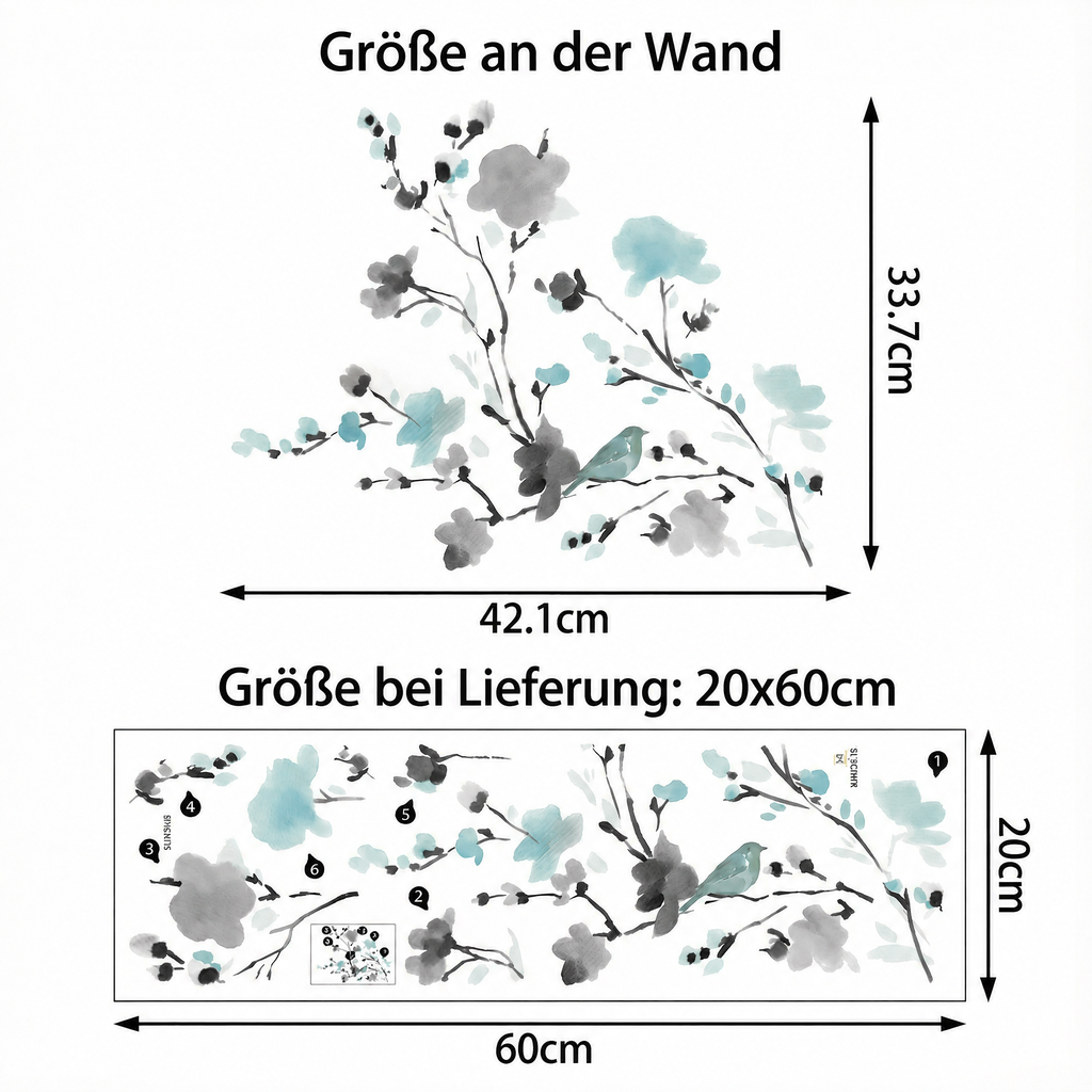 Wandtattoo Blütenzweige in Aquarell - Maße