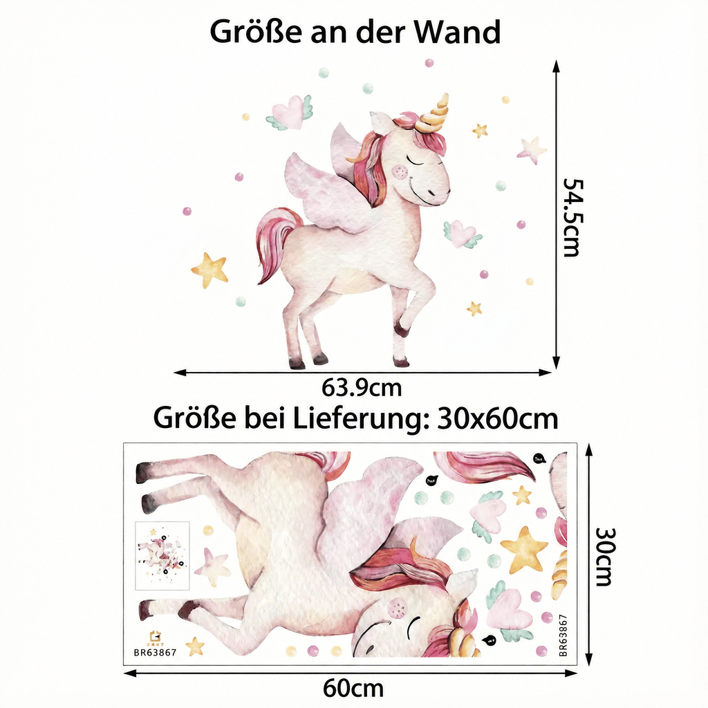 Wandtattoo Einhorn mit Flügeln - Maße