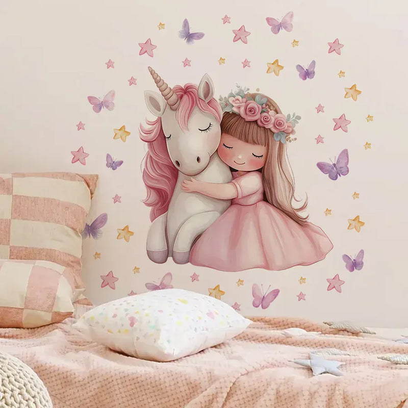 Sticker Mural Licorne avec Petite Fille