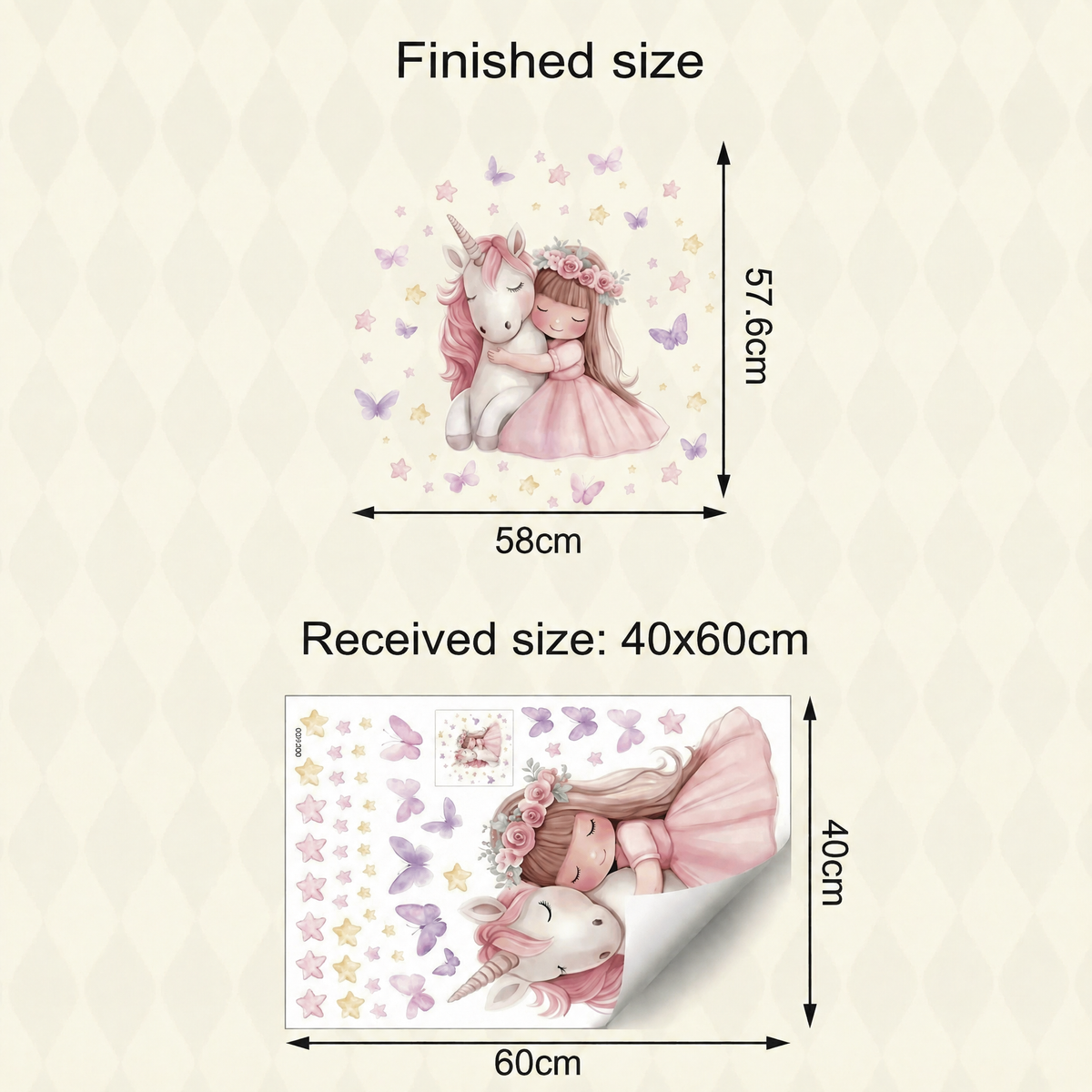 Unicorn and Little Girl Wall Sticker - dimensions