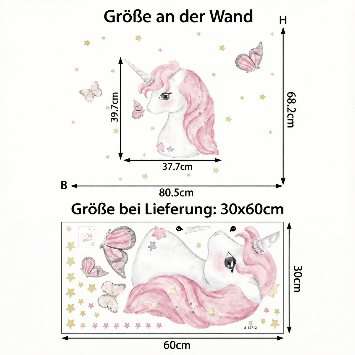Wandtattoo Einhorn fürs Babyzimmer - Maße
