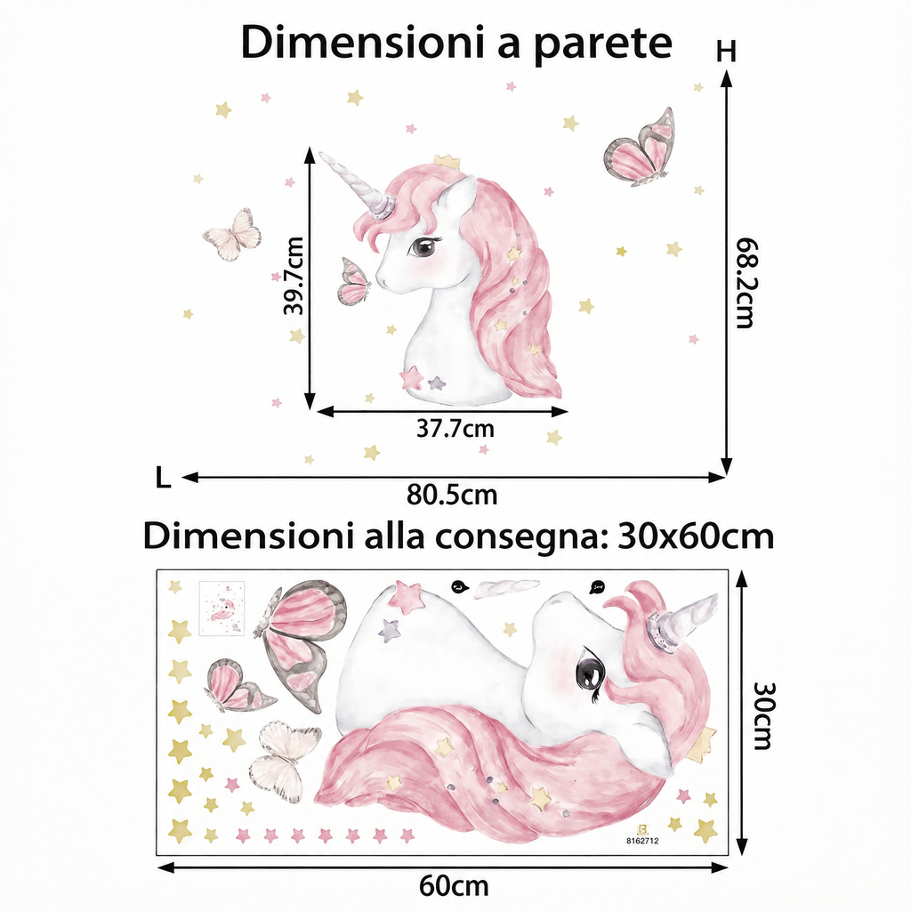 Adesivo murale unicorno per cameretta neonata - Dimensioni
