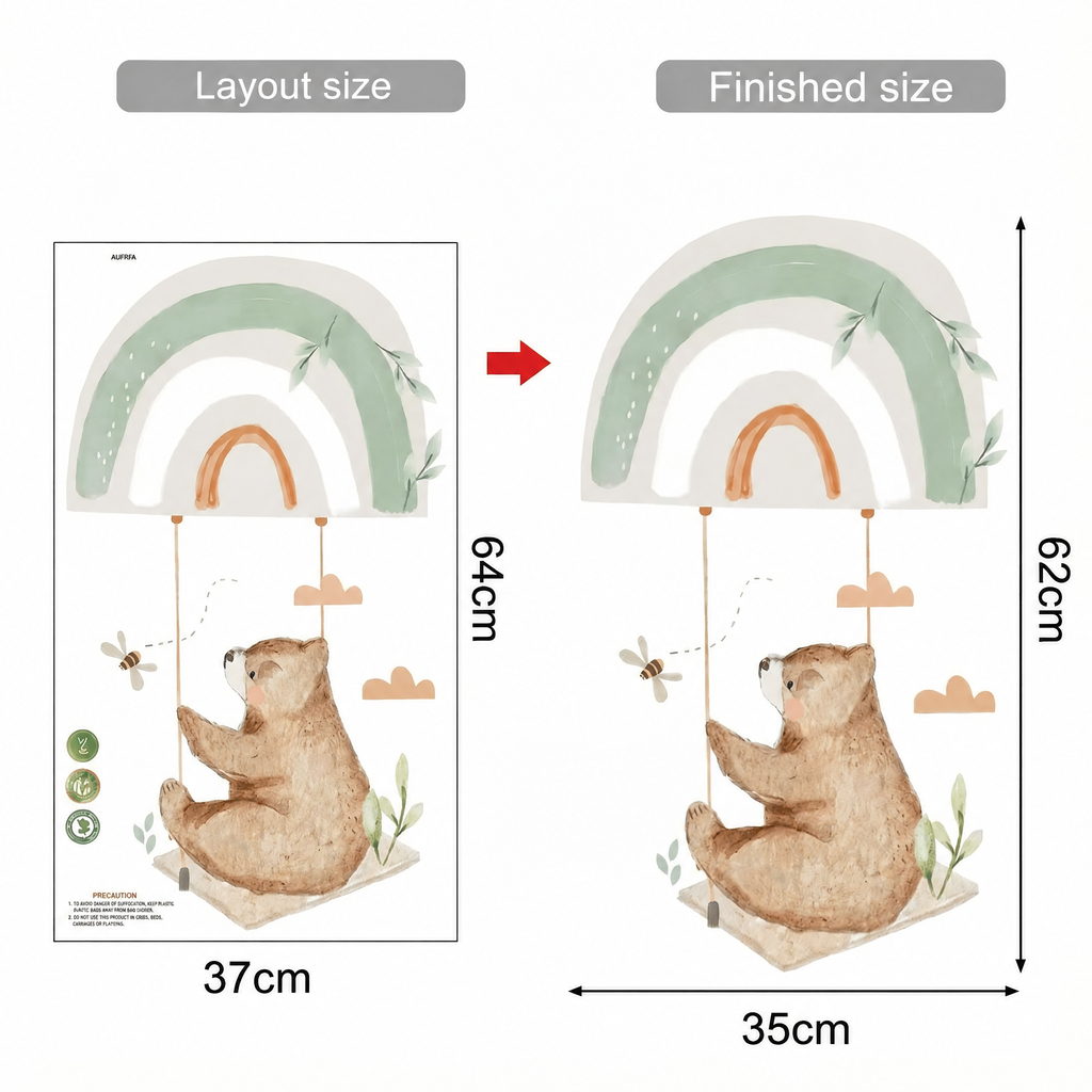 Sitting Bear Wall Sticker - dimensions