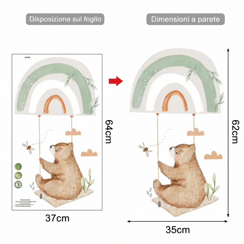 Adesivo murale orso seduto - Dimensioni
