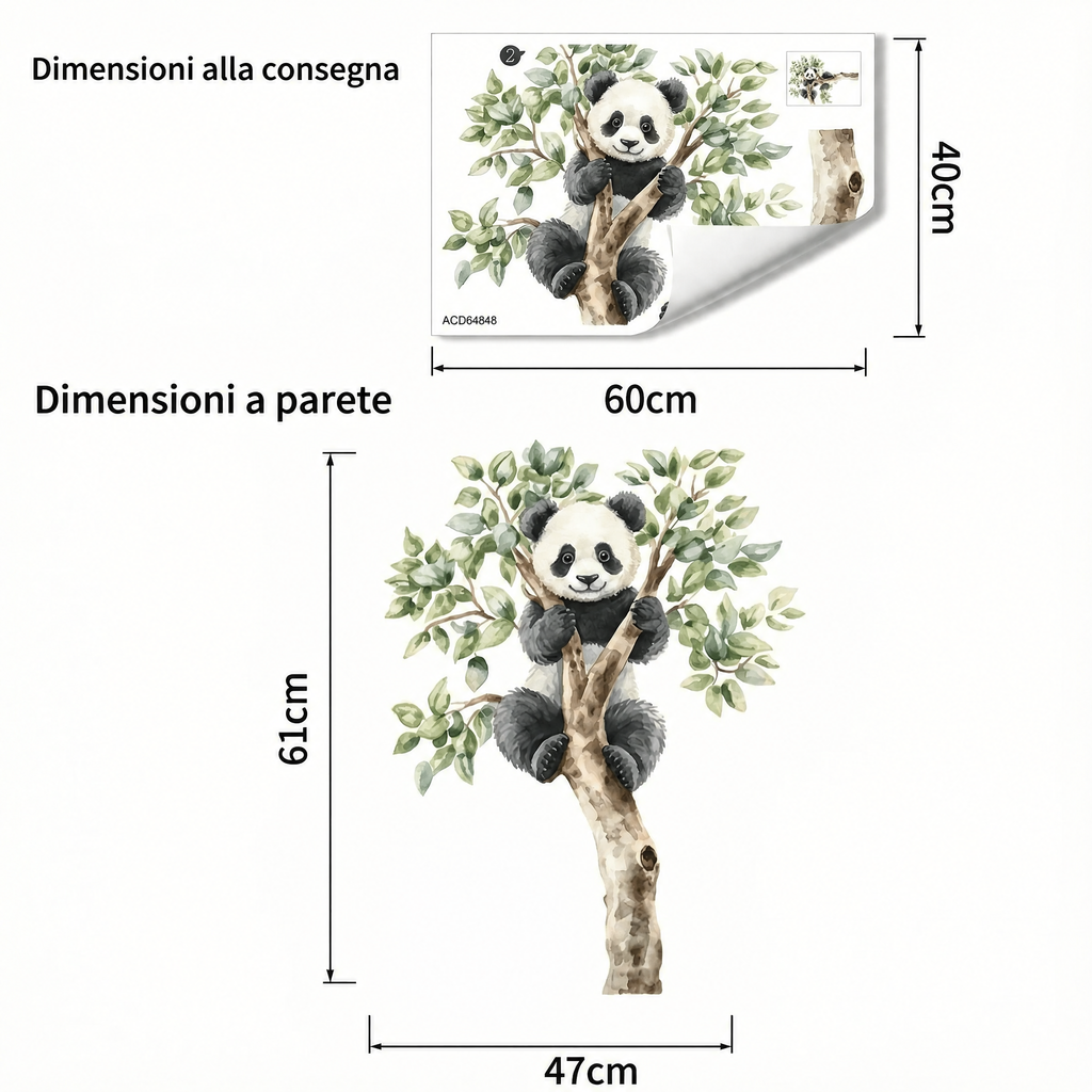 Adesivo murale panda sull'albero - Dimensioni