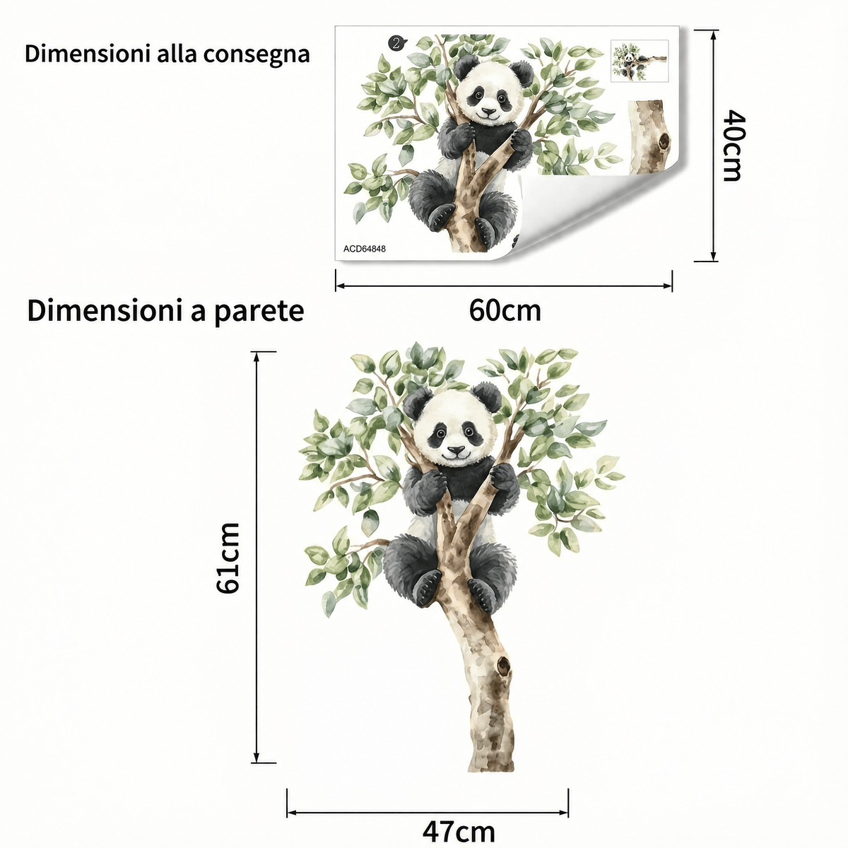 Adesivo murale panda sull'albero - Dimensioni