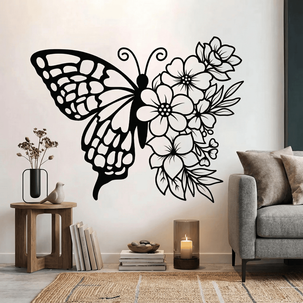 Sticker Mural Papillon Fleuri