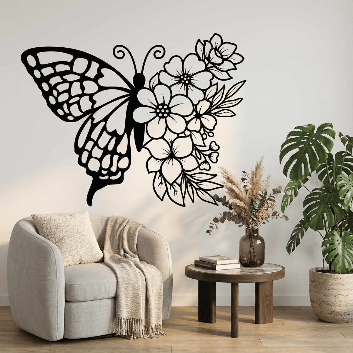 Sticker Mural Papillon Fleuri