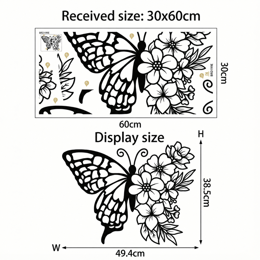 Floral Butterfly Wall Sticker - dimensions
