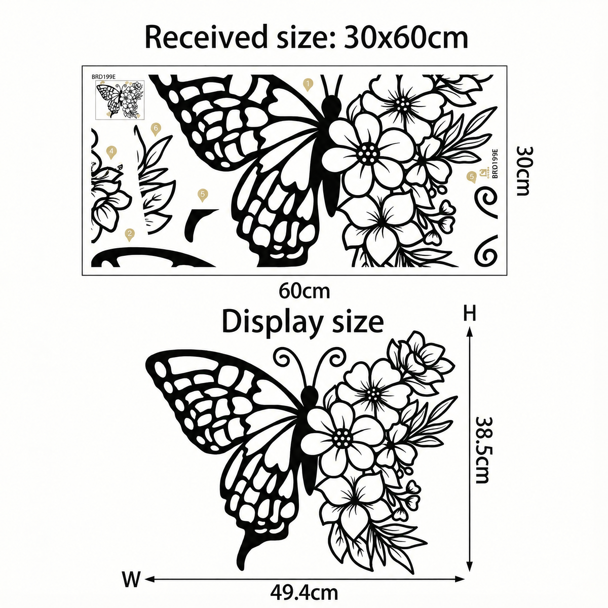 Floral Butterfly Wall Sticker - dimensions