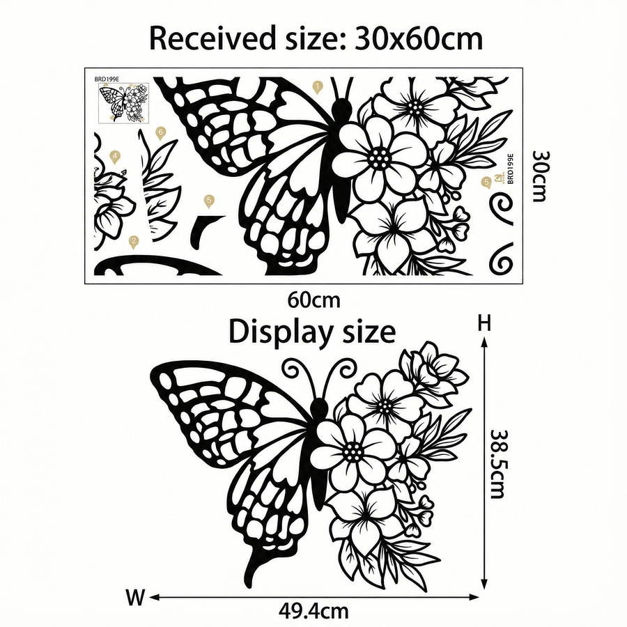 The sheet you receive compared with the design on the wall: Floral Butterfly Wall Sticker