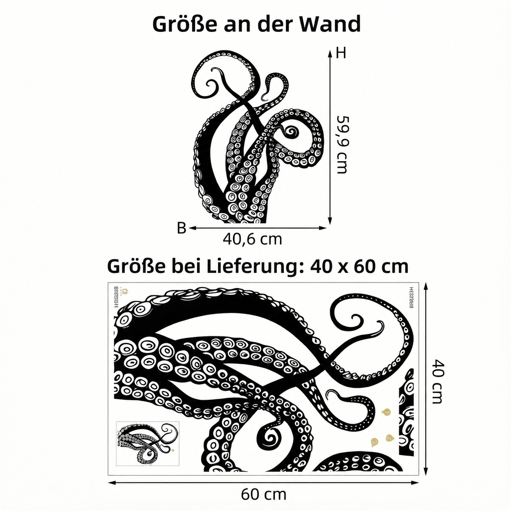Wandtattoo Oktopus-Tentakel - Maße