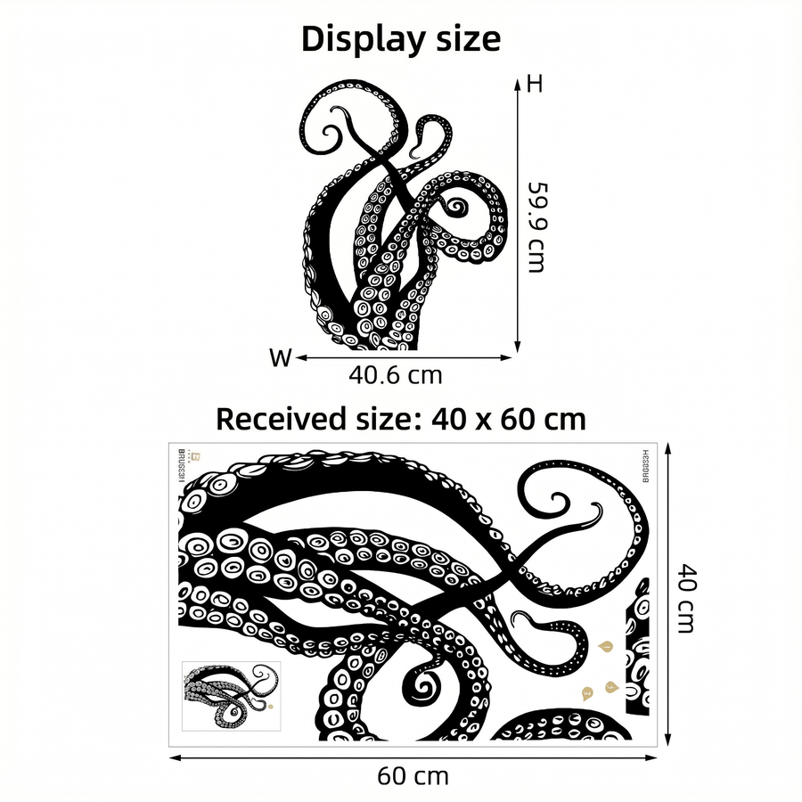 The sheet you receive compared with the design on the wall: Octopus Tentacles Wall Sticker