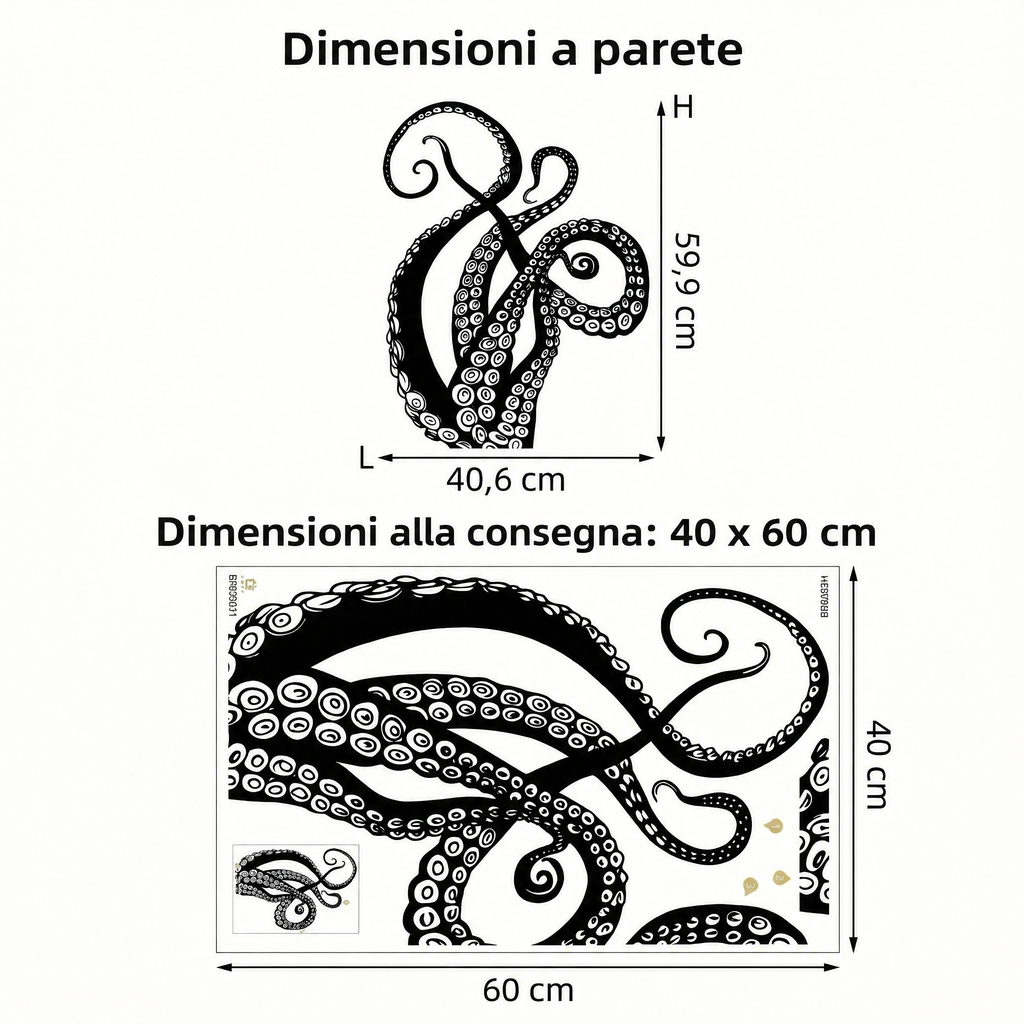 Adesivo murale tentacoli di polpo - Dimensioni