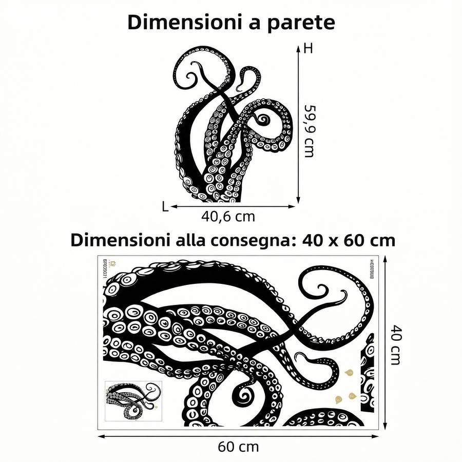 Il foglio che ricevi a confronto con il motivo applicato: Adesivo murale tentacoli di polpo