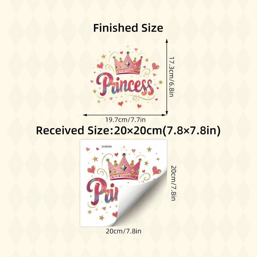 The sheet you receive compared with the design on the wall: Princess Crown and Hearts Wall Sticker for Girl's Bedroom Door