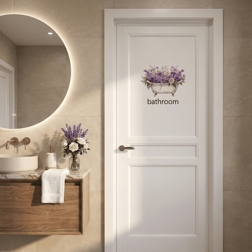 Sticker Mural Porte Salle de Bain Fleurie