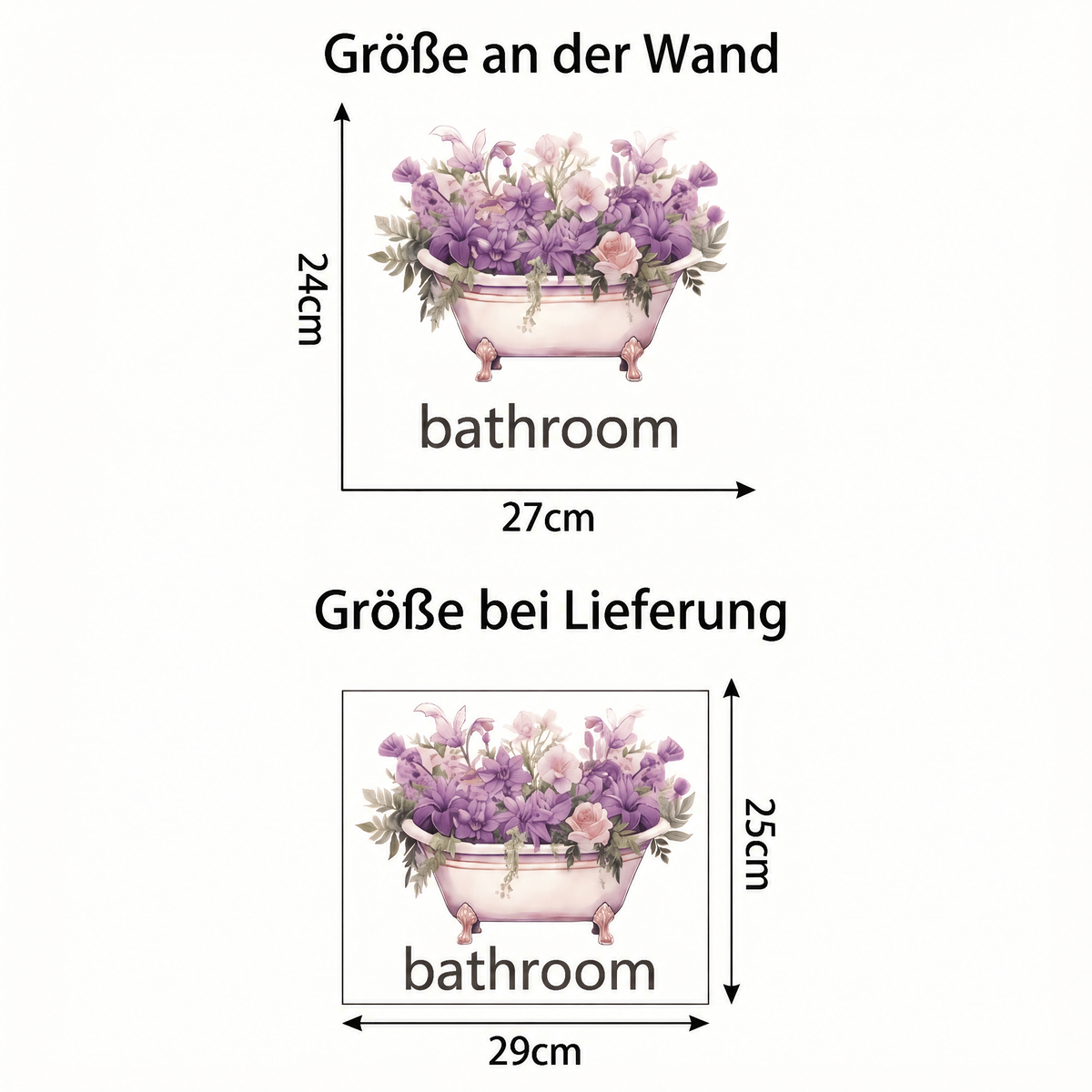 Wandtattoo Badezimmertür mit Blumen - Maße