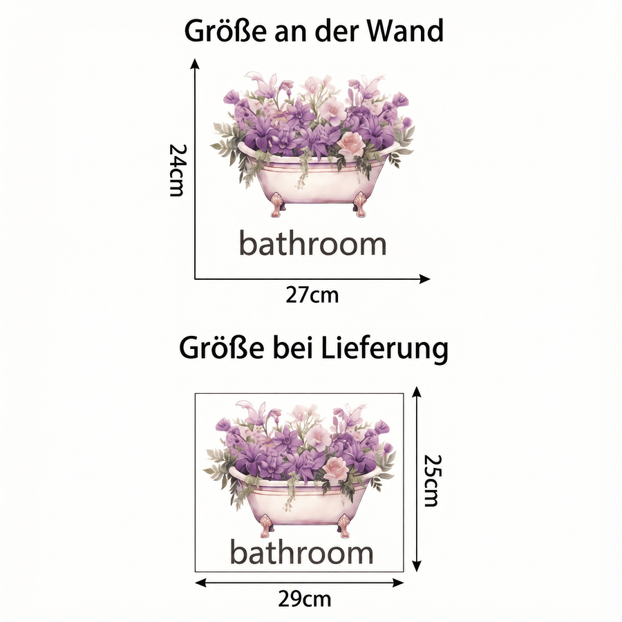 Der gelieferte Bogen im Vergleich zum Motiv an der Wand: Wandtattoo Badezimmertür mit Blumen