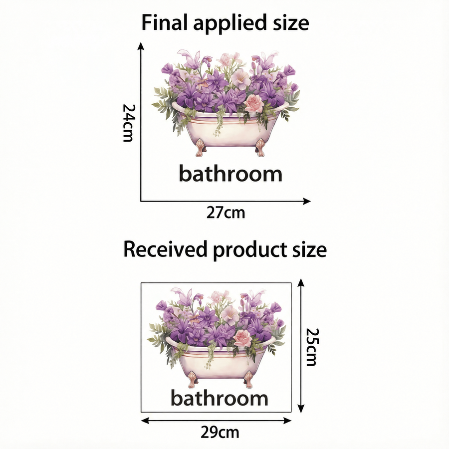 The sheet you receive compared with the design on the wall: Floral Bathroom Door Wall Sticker