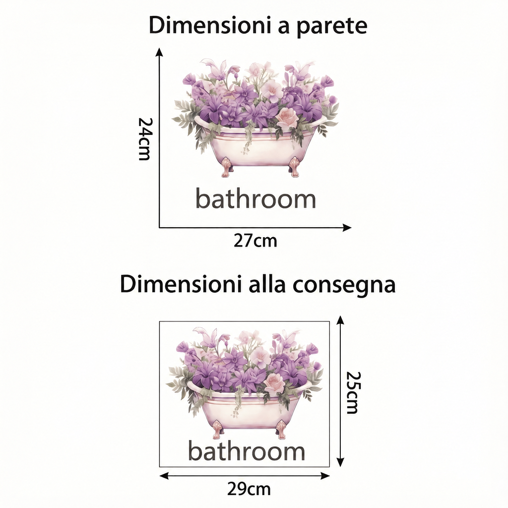 Adesivo murale porta bagno con fiori - Dimensioni