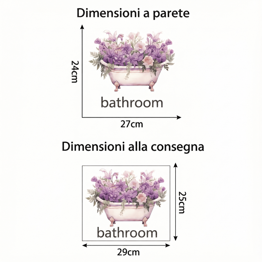 Il foglio che ricevi a confronto con il motivo applicato: Adesivo murale porta bagno con fiori