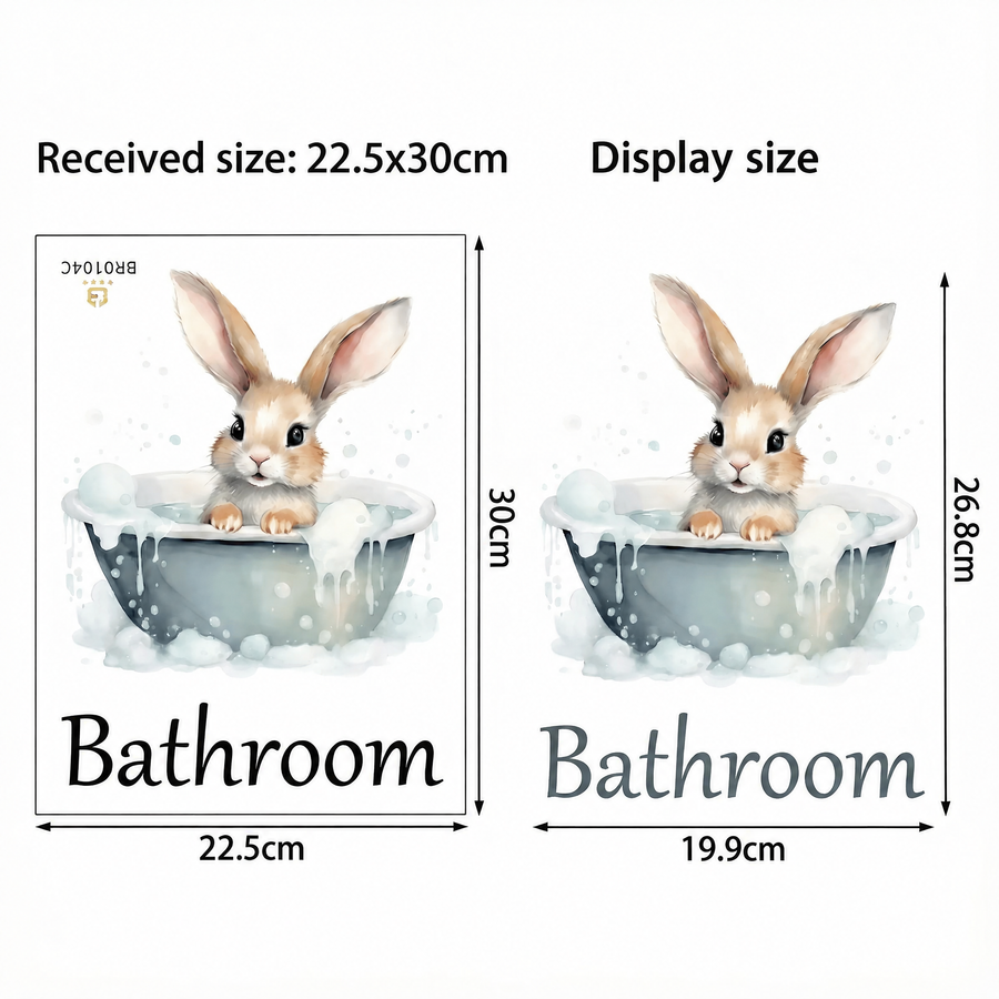 The sheet you receive compared with the design on the wall: Bunny Bathroom Wall Sticker