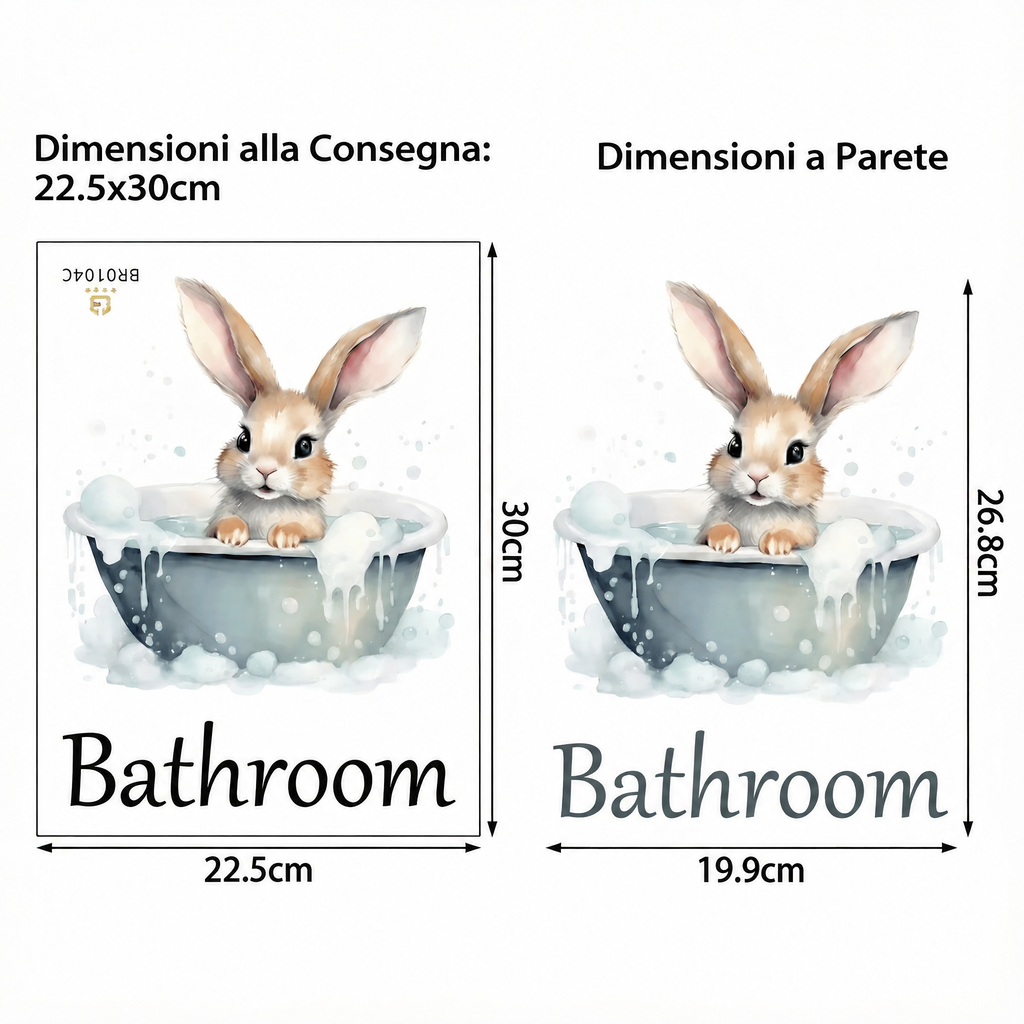 Adesivo murale coniglietto per bagno - Dimensioni