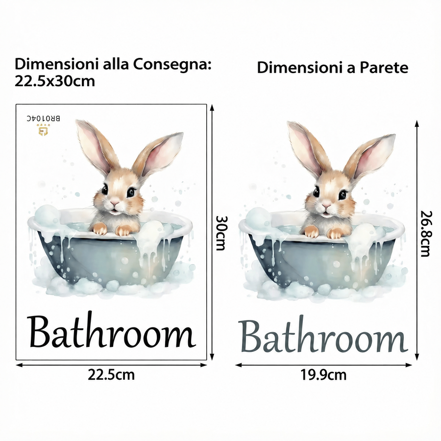 Il foglio che ricevi a confronto con il motivo applicato: Adesivo murale coniglietto per bagno