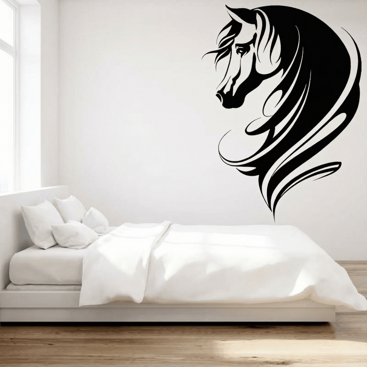 Sticker Mural Tête de Cheval Noir & Blanc