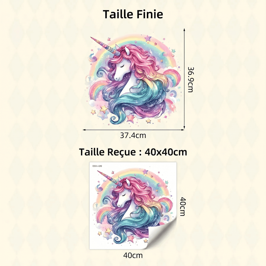 Sticker Mural Tête de Licorne Arc-en-Ciel Chambre Fille