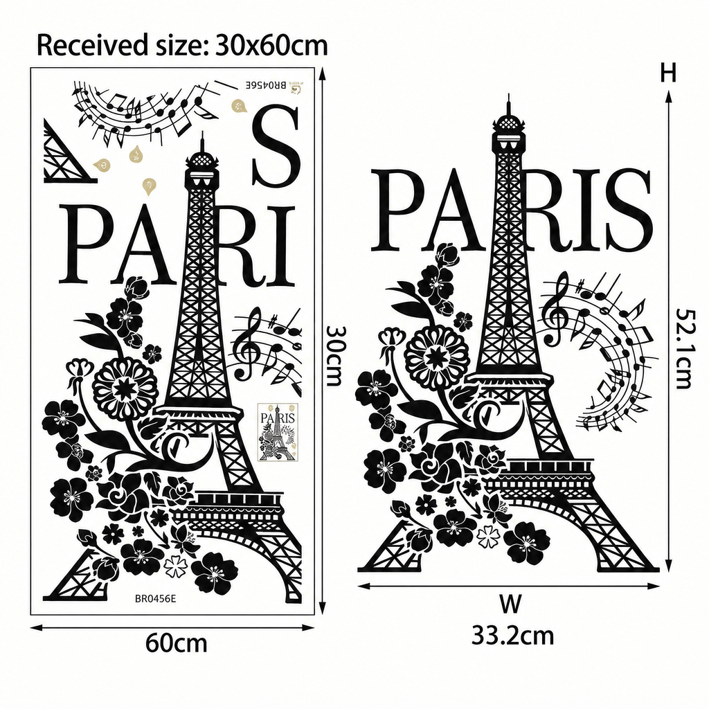 Eiffel Tower Paris Wall Sticker - dimensions