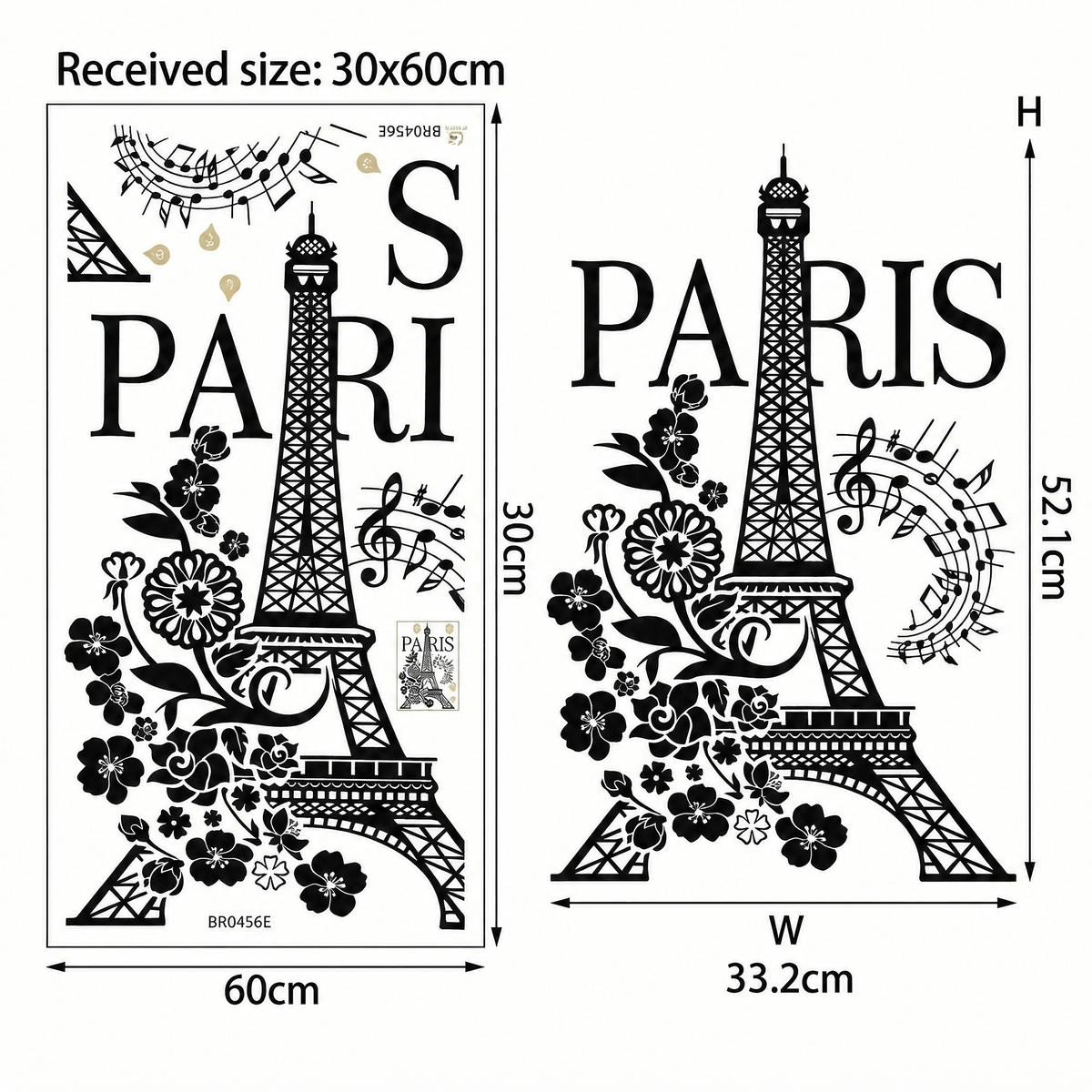 Eiffel Tower Paris Wall Sticker - dimensions