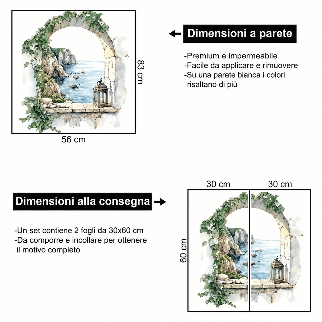 Adesivo murale arco mediterraneo effetto 3D - Dimensioni