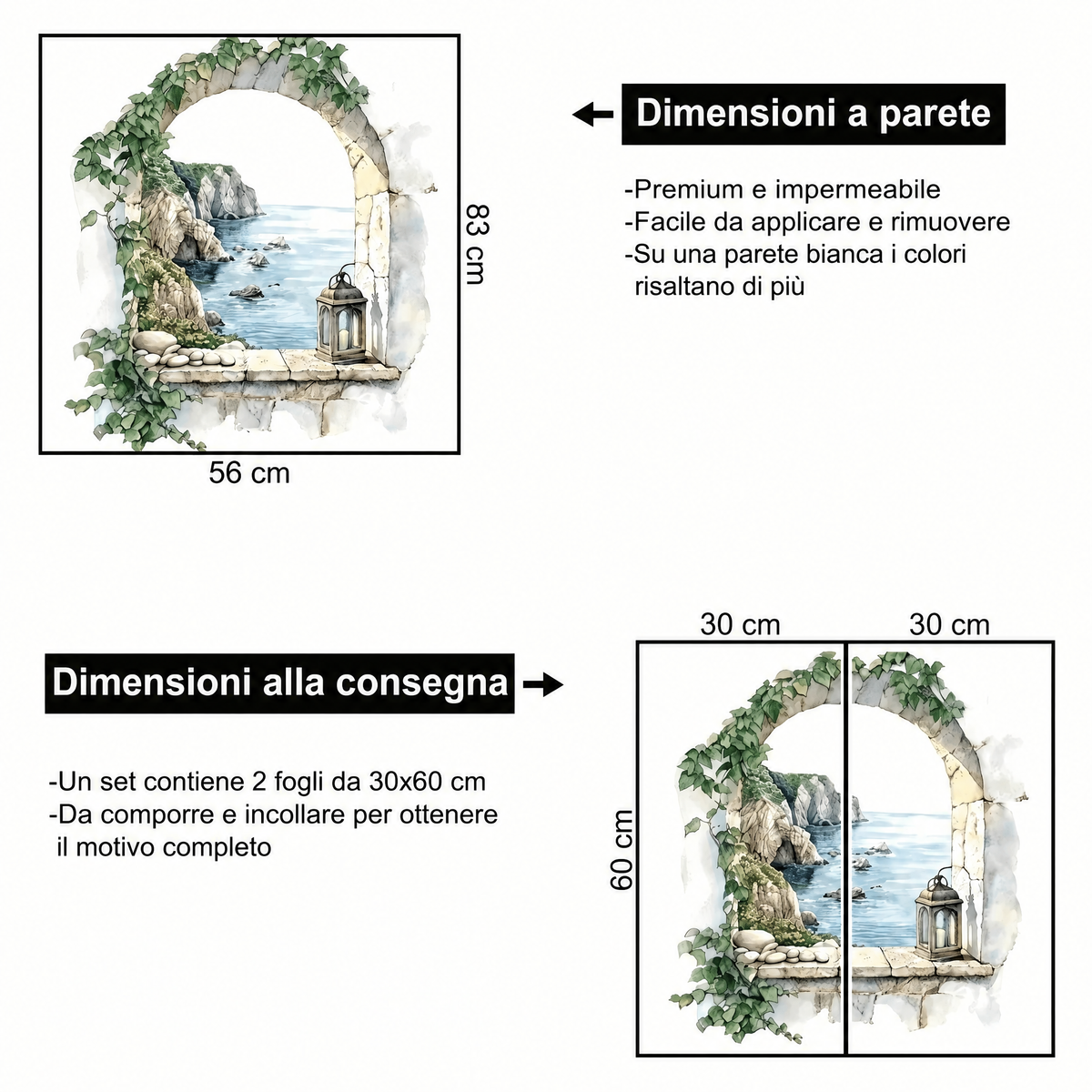 Adesivo murale arco mediterraneo effetto 3D - Dimensioni