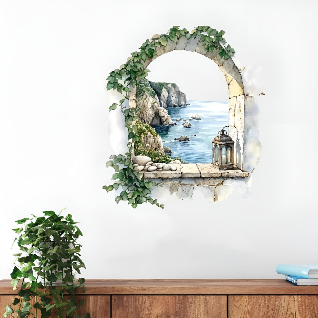 Sticker Mural Trompe-l'Œil Arche Méditerranée Salon