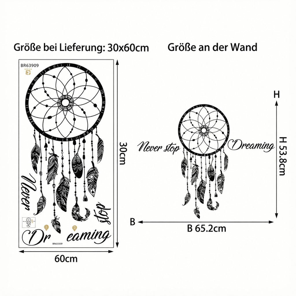 Wandtattoo Traumfänger mit Spruch - Maße