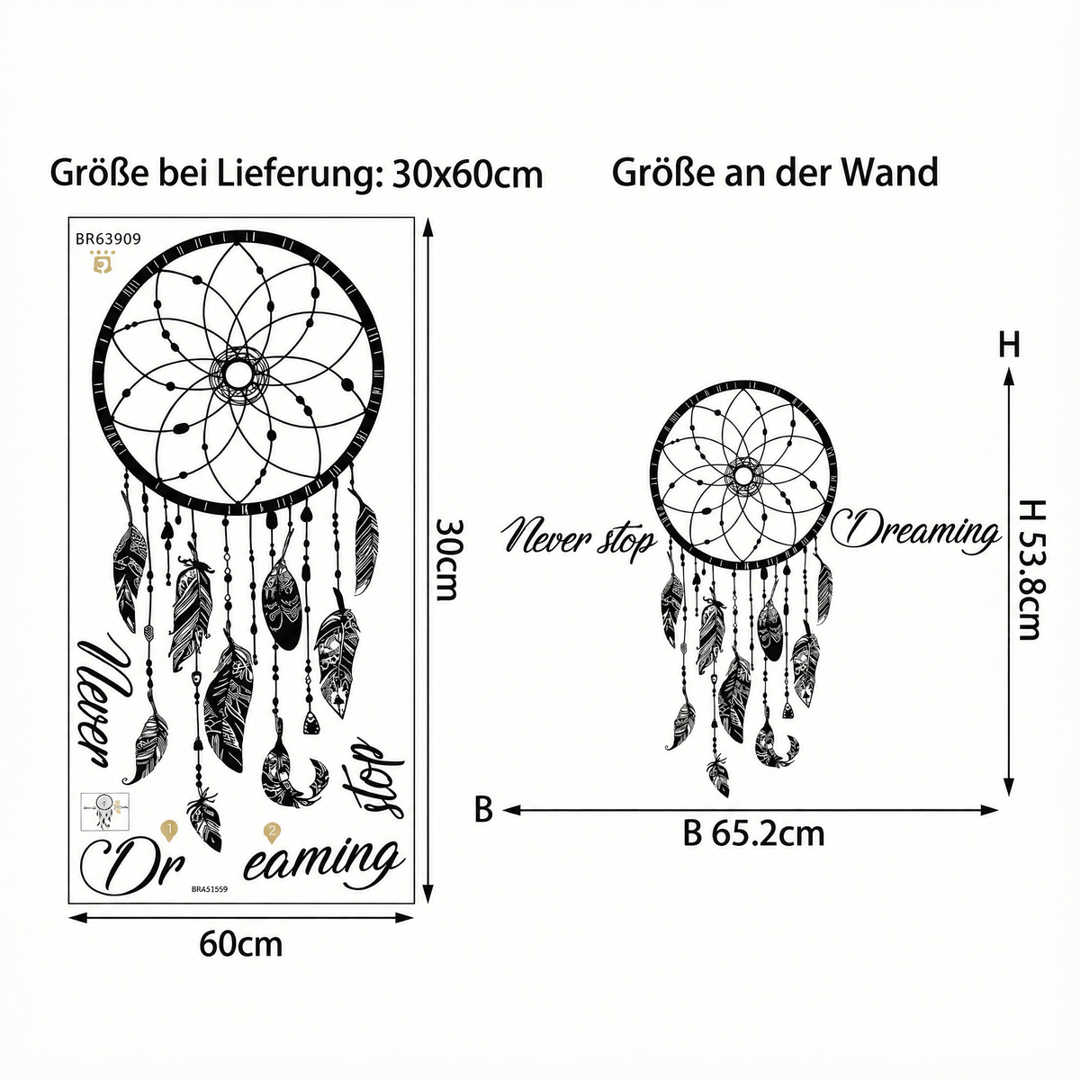Wandtattoo Traumfänger mit Spruch - Maße